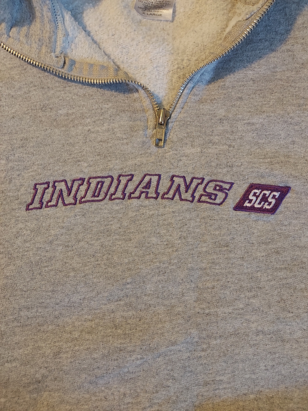 B&E Sport Vintage Gray Quarter Zip Sweatshirt "Indians SCS" Embroidered XL - Picture 5 of 8
